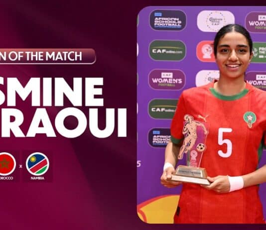 جاسمين ضمراوي تتألق وتُتوج كأفضل لاعبة في مباراة المغرب وناميبيا جاسمين ضمراوي أفضل لاعبة في مباراة المغرب وناميبيا