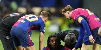 برشلونة يعلن إصابة كوندي في عضلة الفخذ واحتمال غيابه عن مواجهة الإياب أمام إنتر إصابة جوليس كوندي تهدد مشاركته مع برشلونة أمام إنتر في إياب دوري الأبطال