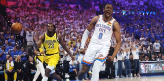 نهائيات NBA: أوكلاهوما سيتي ثاندر يقترب من الحلم بعد فوزه الحاسم على إنديانا بيسرز أوكلاهوما سيتي ثاندر يقترب من لقب NBA بعد فوزه على إنديانا