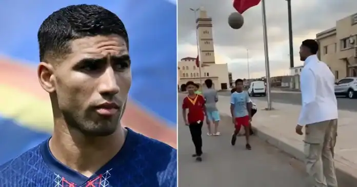 أشرف حكيمي يلعب كرة القدم مع أطفال الشوارع في المغرب