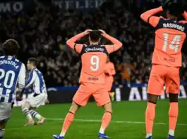 الدوريات الأوروبية.. برشلونة يتعثر أمام ريال سوسييداد وفخ مفاجئ لأستون فيلا أمام إيفرتون برشلونة يخسر أمام سوسييداد وفيلا يسقط أمام إيفرتون