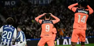 الدوريات الأوروبية.. برشلونة يتعثر أمام ريال سوسييداد وفخ مفاجئ لأستون فيلا أمام إيفرتون برشلونة يخسر أمام سوسييداد وفيلا يسقط أمام إيفرتون