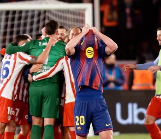 برشلونة يُودّع كأس الملك رغم ثلاثية في البرنابيو.. أتلتيكو مدريد يصعد إلى النهائي برشلونة يودع كأس الملك رغم ثلاثية أمام أتلتيكو