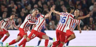 أتلتيكو مدريد يهزم برشلونة المنقوص ويقترب من نصف نهائي دوري الأبطال أتلتيكو يهزم برشلونة 2-0 في ذهاب ربع النهائي