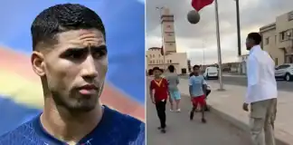 أشرف حكيمي يتوقف للعب كرة القدم مع أطفال الشوارع في المغرب أشرف حكيمي يلعب كرة القدم مع أطفال الشوارع في المغرب