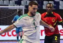 أنغولا تهزم الجزائر 3-2 وتتأهل إلى نهائي كأس إفريقيا للصالات لاعبو منتخب أنغولا لكرة القدم داخل الصالات يحتفلون بالتأهل إلى نهائي كأس أمم إفريقيا