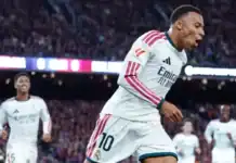 ثنائية مبابي تحسم كلاسيكو كامب نو لريال مدريد كيليان مبابي يحتفل بهدفه الثاني في مرمى برشلونة خلال كلاسيكو كامب نو